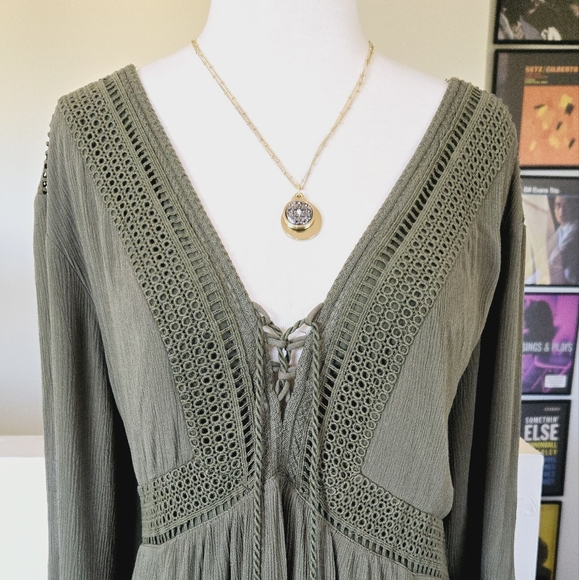 TORRID Mini Gauze Lace-Up Skater Dress Olive Green 4X - Picture 4 of 14